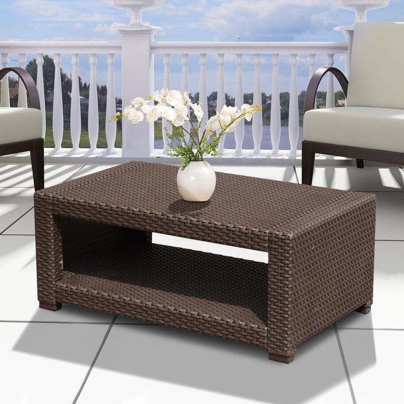 Tavolino da Giardino in Rattan Sintetico Marrone 93x56x38.5 cm 