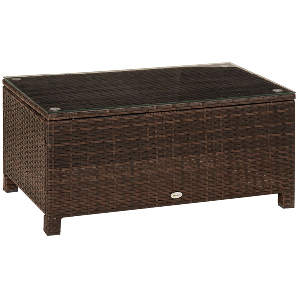 Table basse de jardin en rotin synthétique avec plateau en verre trempé marron 85x50x39 cm online