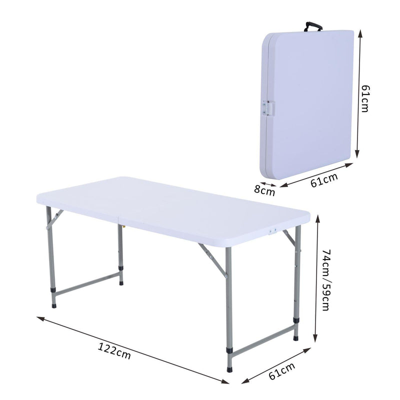 Tavolo da Campeggio Picnic Richiudibile a Valigetta in Polietilene Bianco 122x61x59/74 cm 
