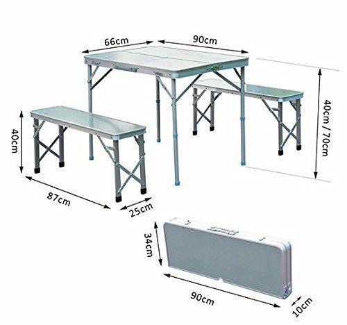 Set Tavolo da Campeggio Picnic 2 Panche Pieghevole in Alluminio Argento 
