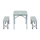 Set Tavolo da Campeggio Picnic 2 Panche Pieghevole in Alluminio Argento 