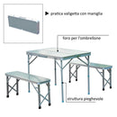 Set Tavolo da Campeggio Picnic 2 Panche Pieghevole in Alluminio Argento 