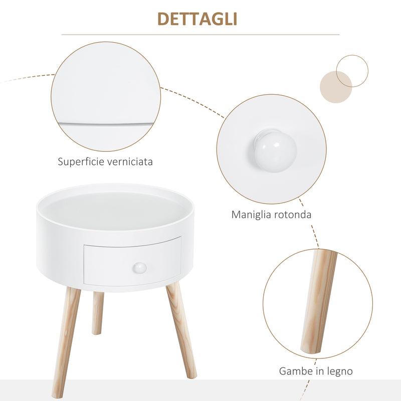 Tavolino da Salotto Moderno con Cassetto in Legno Bianco Ø38x45 cm 