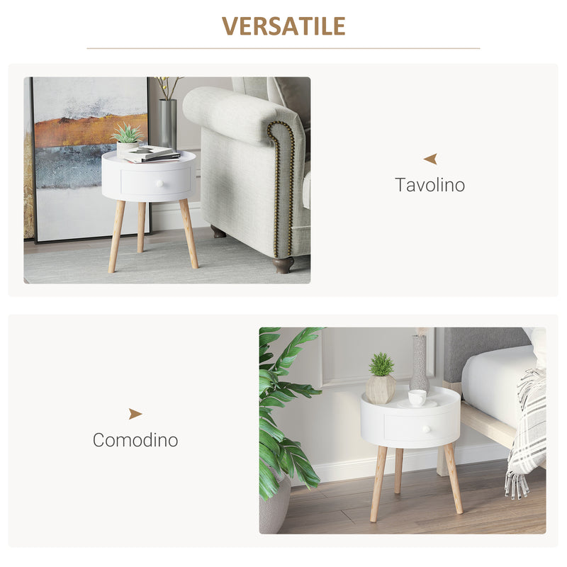 Tavolino da Salotto Moderno con Cassetto in Legno Bianco Ø38x45 cm 