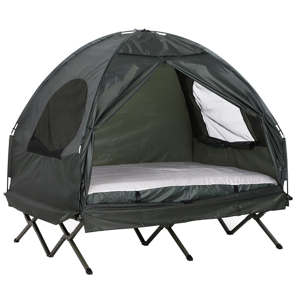 sconto Tente de camping 2 personnes avec matelas gonflable et sac en polyéthylène vert foncé 193x136x136 cm