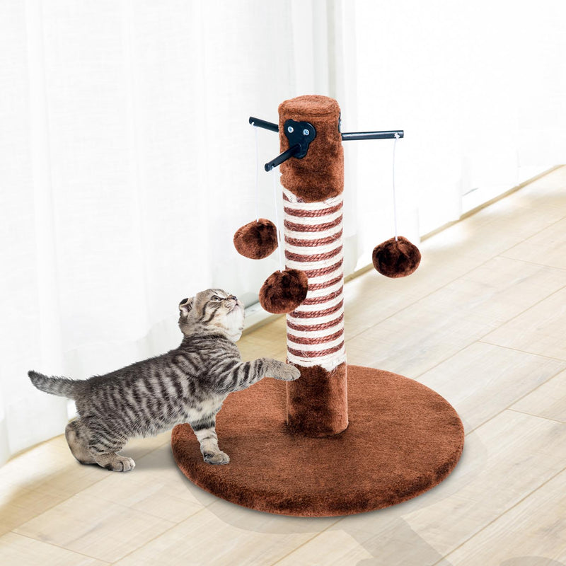Colonna Tiragraffi per Gatti con 3 Palline in Legno e Sisal Naturale Marrone 34x34x42 cm 