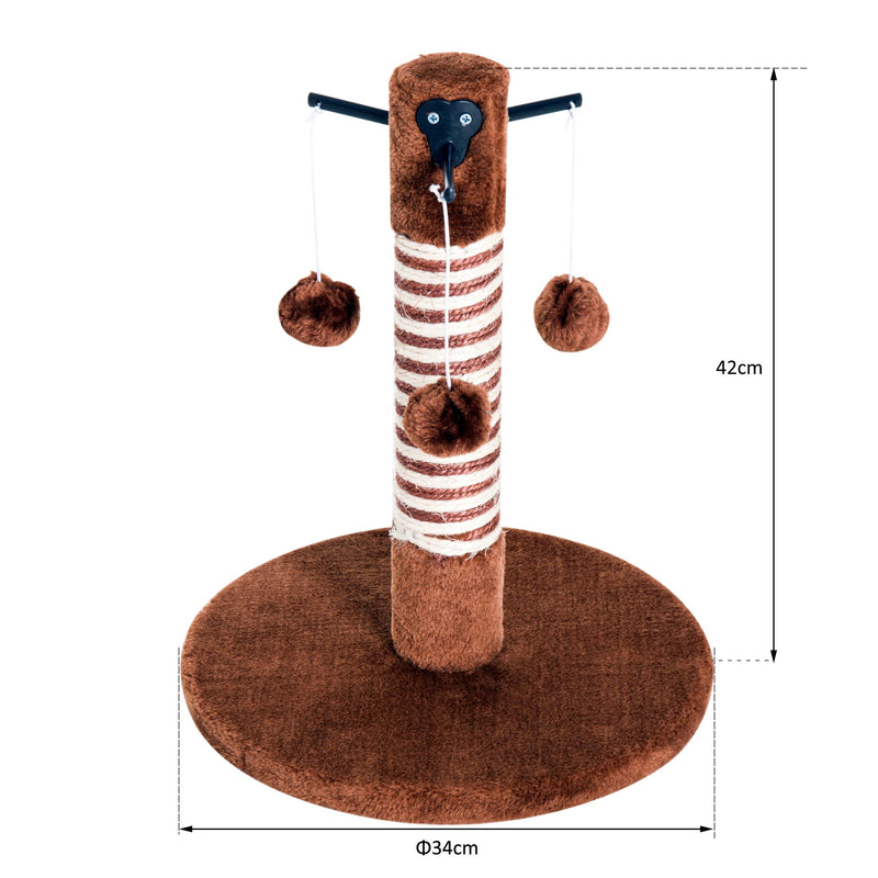 Colonna Tiragraffi per Gatti con 3 Palline in Legno e Sisal Naturale Marrone 34x34x42 cm 