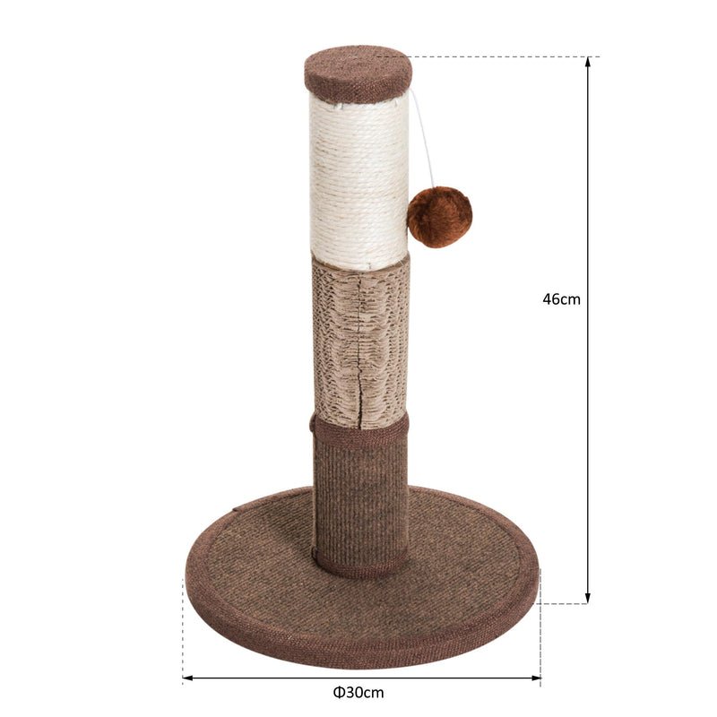 Tiragraffi a Colonna per Gatti con Pallina Marrone 30x30x46 cm 