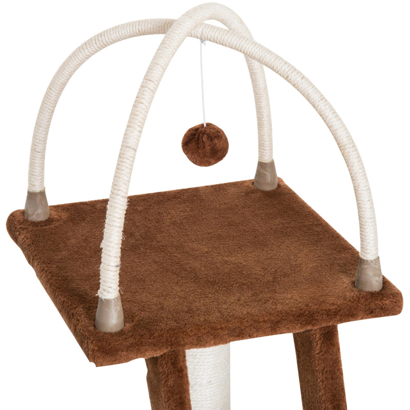 Albero Tiragraffi per Gatti con Scala e Palline in Legno Sisal Marrone e bianco 40x40x70 cm 