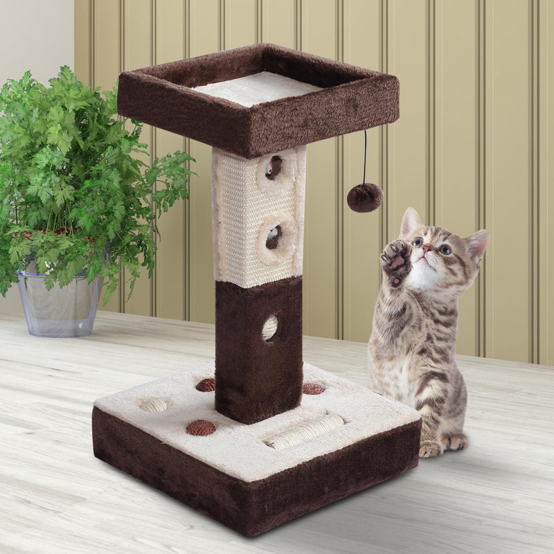 Struttura Tiragraffi per Gatti con Palline e Topolini Crema e Marrone 35x35x60.5 cm 