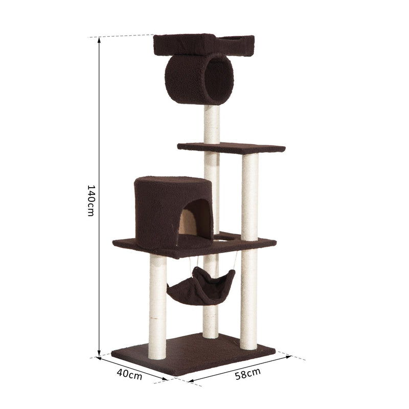 Albero Tiragraffi con Rivestimento in Pelle Marrone scuro 58x40x140 cm 
