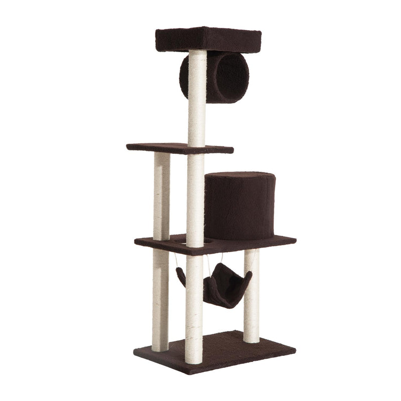 Albero Tiragraffi con Rivestimento in Pelle Marrone scuro 58x40x140 cm 