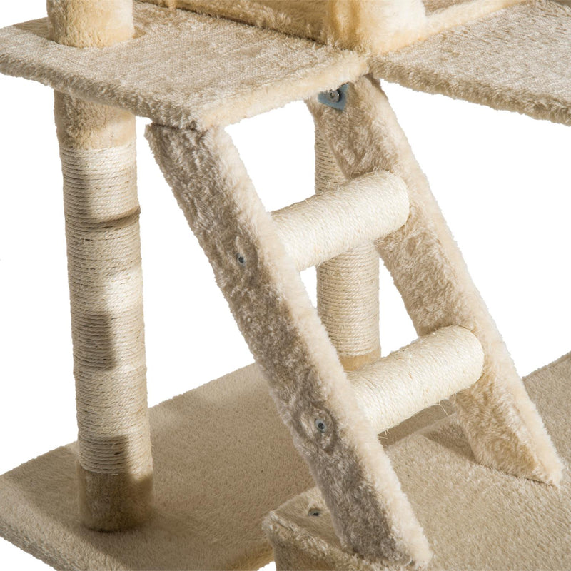 Albero Tiragraffi in Bambù con Morbido Peluche Beige 60x50x180 cm 