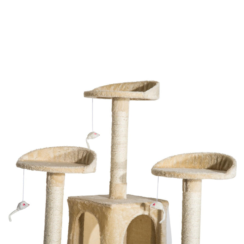 Albero Tiragraffi in Bambù con Morbido Peluche Beige 60x50x180 cm 