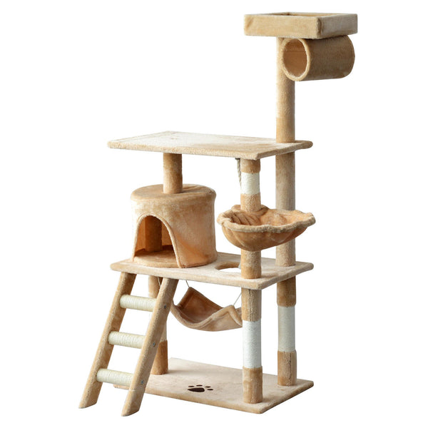 Arbre à chat avec niche pour chat en bois beige naturel 65x39x140 cm acquista