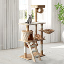 Albero Tiragraffi con Cuccia per Gatti in Legno Naturale Beige 65x39x140 cm 