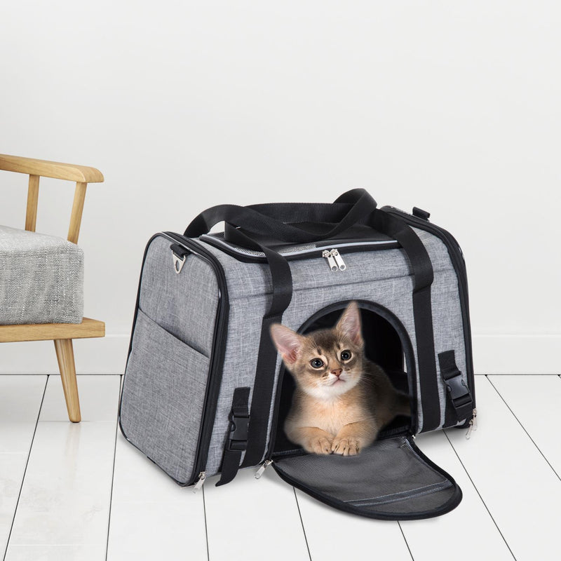 Borsa Trasportino Pieghevole per Cani Gatti con Tracolla in Tessuto Oxford Grigio 50x26.5x33 cm 