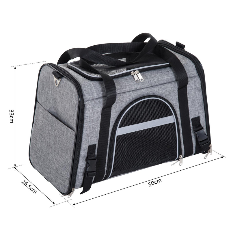 Borsa Trasportino Pieghevole per Cani Gatti con Tracolla in Tessuto Oxford Grigio 50x26.5x33 cm 