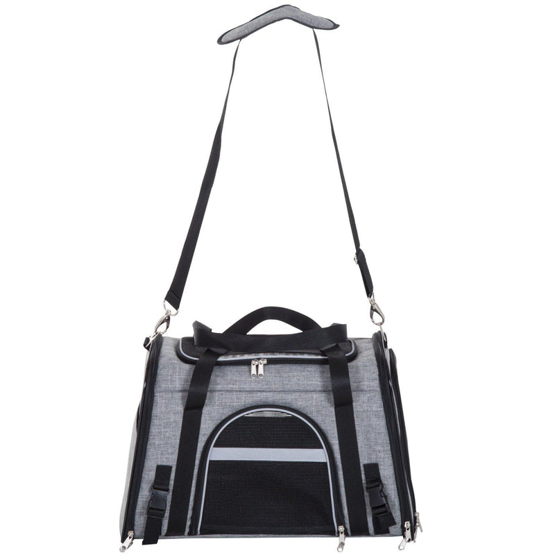 Borsa Trasportino Pieghevole per Cani Gatti con Tracolla in Tessuto Oxford Grigio 50x26.5x33 cm 