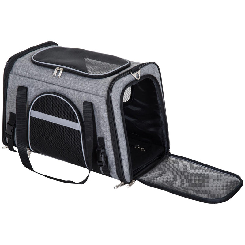 Borsa Trasportino Pieghevole per Cani Gatti con Tracolla in Tessuto Oxford Grigio 50x26.5x33 cm 