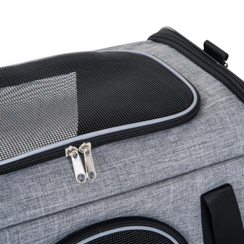 Borsa Trasportino Pieghevole per Cani Gatti con Tracolla in Tessuto Oxford Grigio 50x26.5x33 cm 