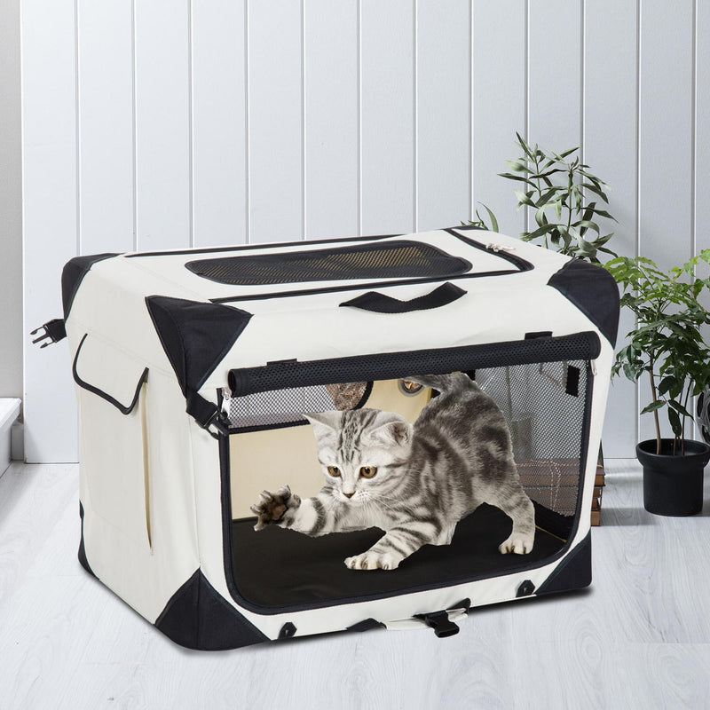 Trasportino per Cani e Gatti Pieghevole Crema nero 70x52x52 cm 