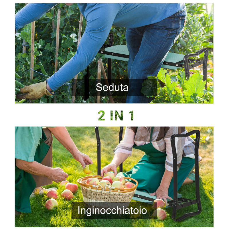 Inginocchiatoio da Giardino Pieghevole in Acciaio con Cuscinetto in Gommapiuma 58x28x49 cm 