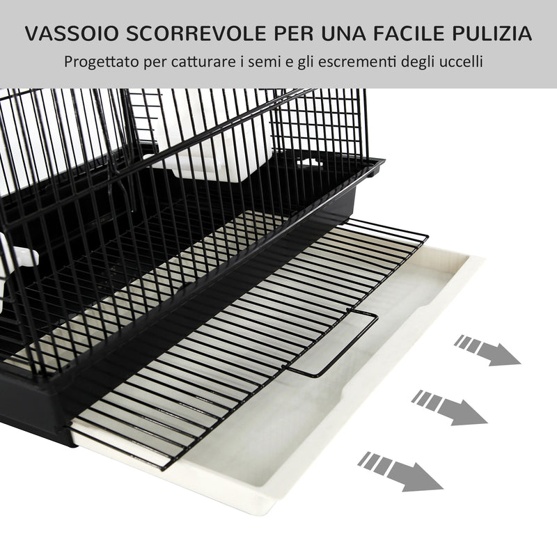 Voliera per Uccelli in Metallo Nero 41.5x29.5x56.5 cm 