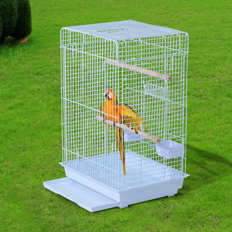 Voliera per Uccelli in Ferro con Vassoio bianco 52x41x78 cm 