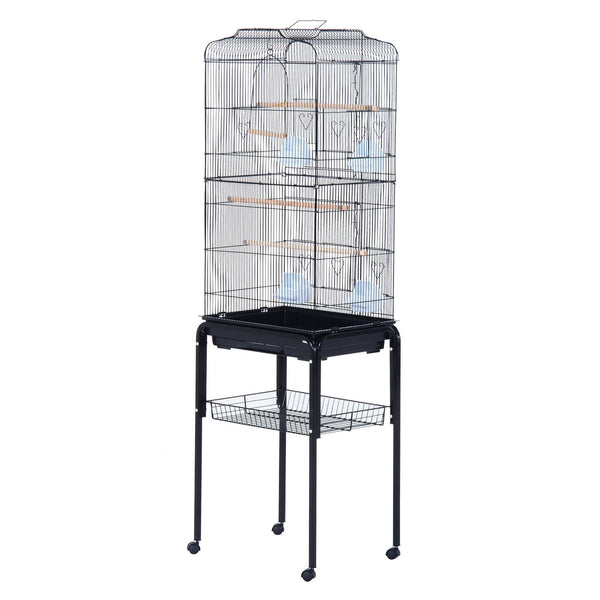 Cage à oiseaux volière avec roues en métal noir 47,5x37x153 cm sconto