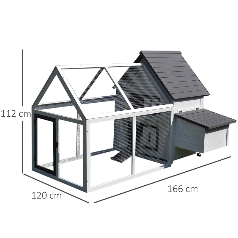 Pollaio da Giardino con Corsa e Tetto Impermeabile Grigio e Bianco 166x121.5x112 cm 
