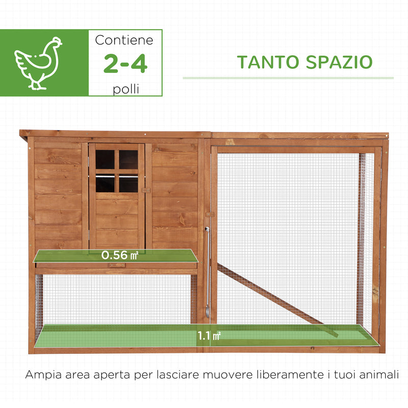 Pollaio con Nidificazione e Area di Corsa in Legno 168x110.5x101.5 cm 