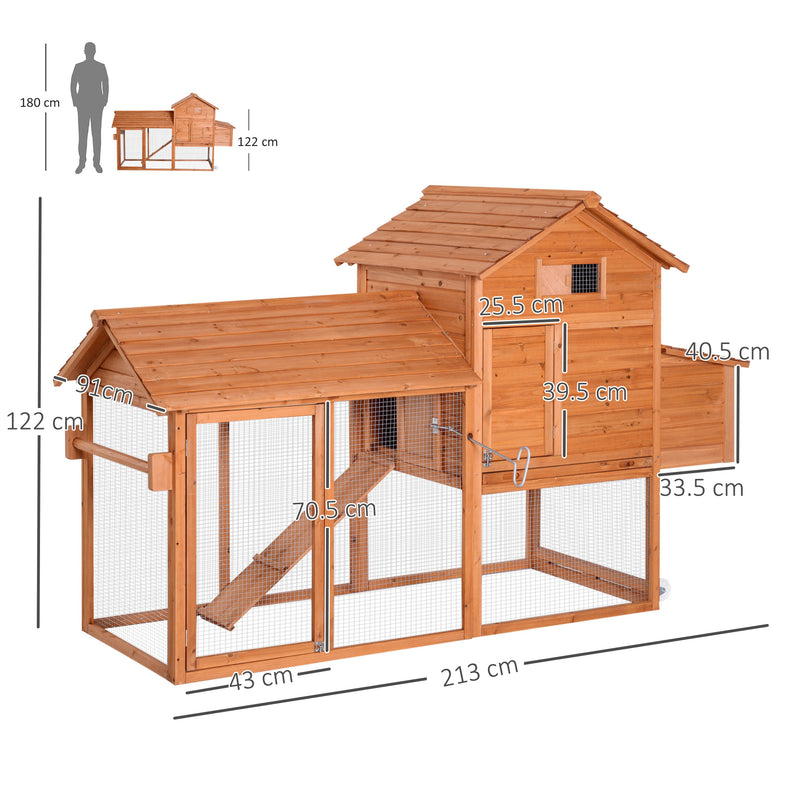 Pollaio Gabbia per Galline da Giardino con Ruote e Nidificazione in Legno 213x91x122 cm 