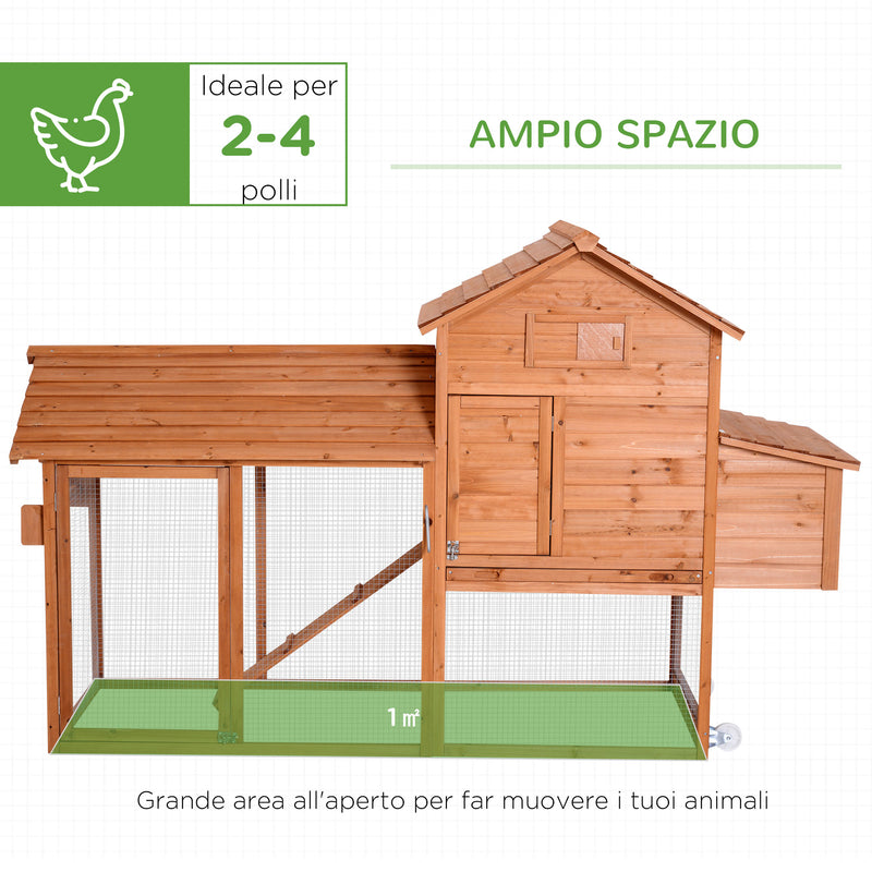 Pollaio Gabbia per Galline da Giardino con Ruote e Nidificazione in Legno 213x91x122 cm 