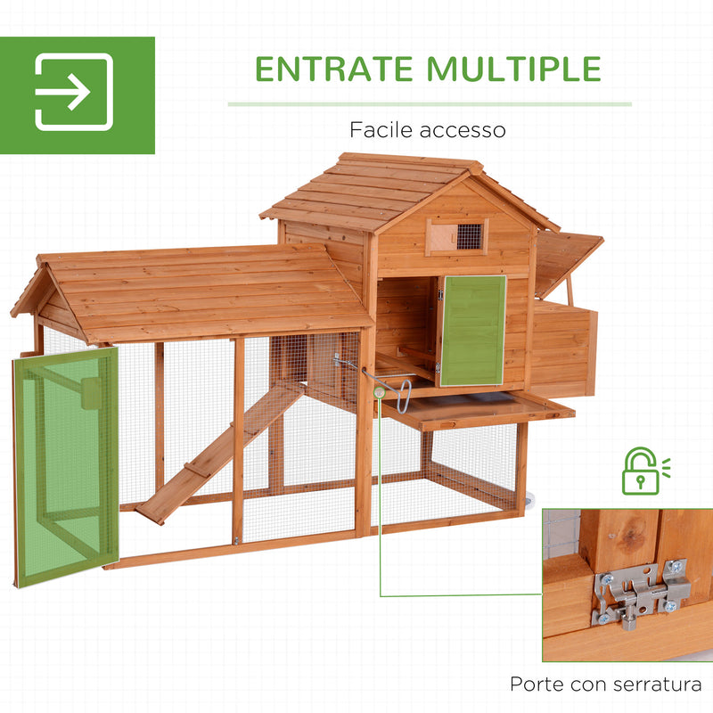 Pollaio Gabbia per Galline da Giardino con Ruote e Nidificazione in Legno 213x91x122 cm 