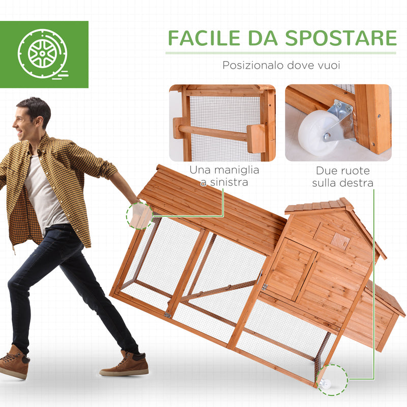 Pollaio Gabbia per Galline da Giardino con Ruote e Nidificazione in Legno 213x91x122 cm 