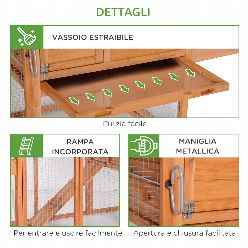 Pollaio Gabbia per Galline da Giardino con Ruote e Nidificazione in Legno 213x91x122 cm 