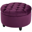 Pouf Contenitore con Coperchio in Velluto con Bottoni Trapuntati   Viola