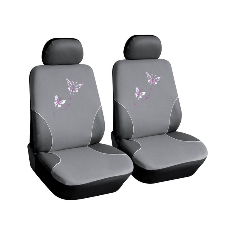 Coppia di Coprisedili Anteriori Universali in Poliestere e Spugna Butterfly Grigi