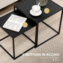 Set da 2 Tavolini da Caffè Impilabili Quadrati per  Soggiorno in Acciaio Nero      