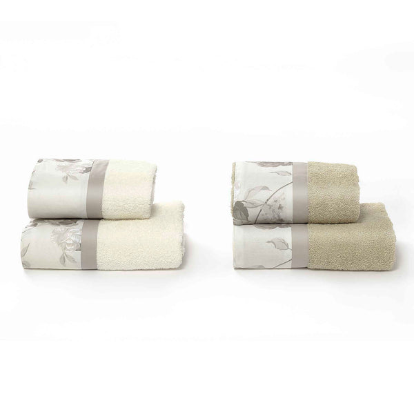 prezzo Lot de 4 éponges pour le visage + serviettes d'invité avec volant imprimé Garrini Lauren Corda