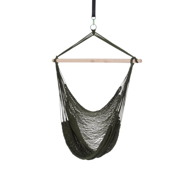 Hamac Chaise Jardin Fauteuil Suspendu Militaire Vert Bois Support 100x130 cm sconto