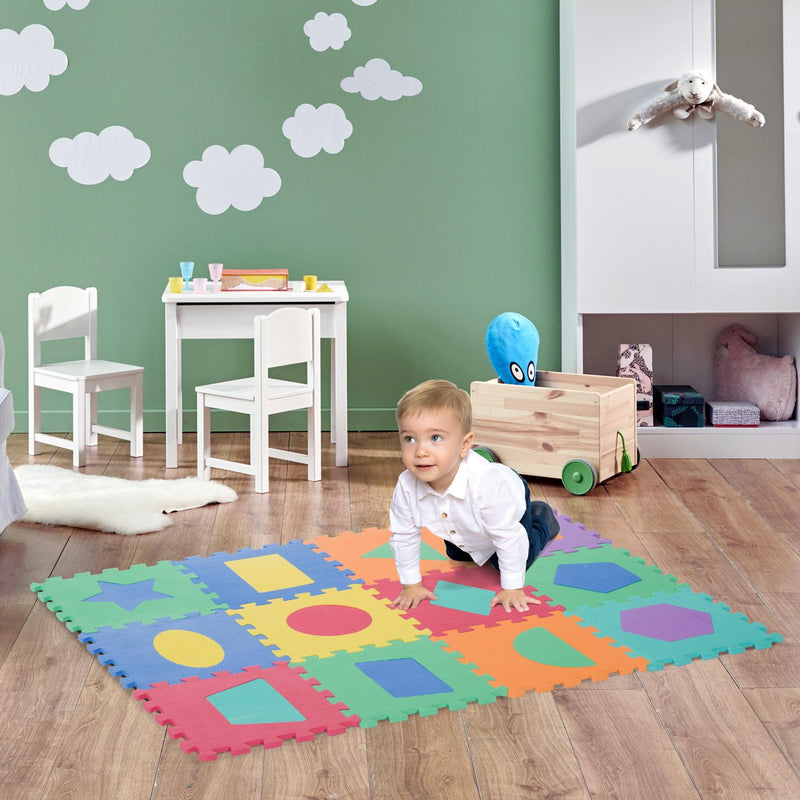 Tappeto per Bambini Puzzle Forme Geometriche 12 Tessere 31x31 cm Colorato 