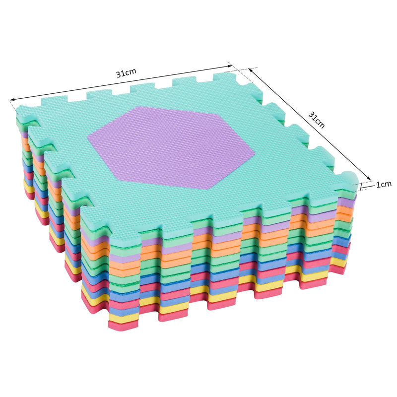 Tappeto per Bambini Puzzle Forme Geometriche 12 Tessere 31x31 cm Colorato 