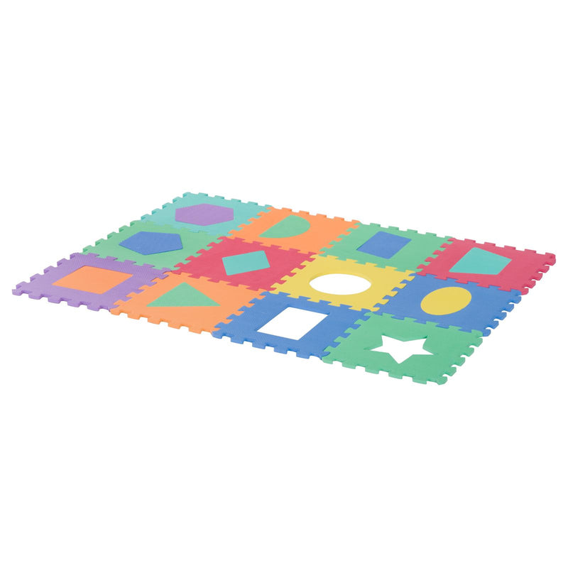 Tappeto per Bambini Puzzle Forme Geometriche 12 Tessere 31x31 cm Colorato 