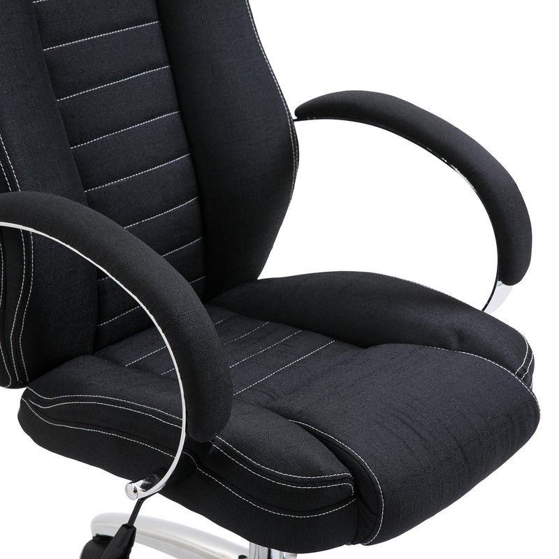 Sedia Poltrona da Ufficio Presidenziale Girevole in Lino Traspirante Nero 