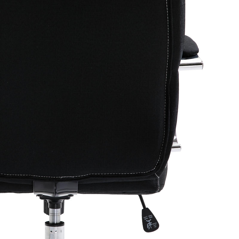 Sedia Poltrona da Ufficio Presidenziale Girevole in Lino Traspirante Nero 