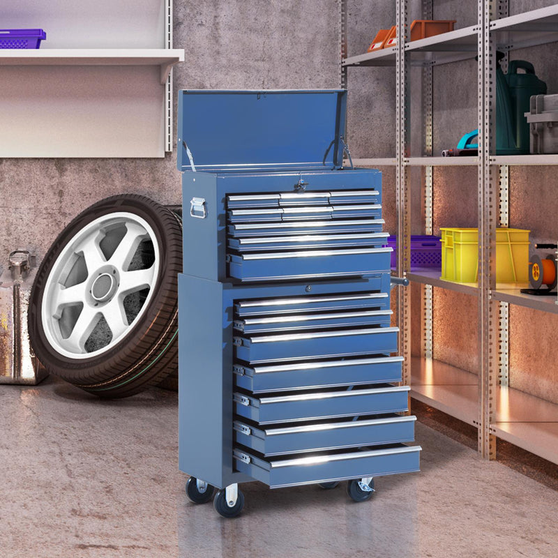Carrello Porta Attrezzi da Officina Professionale Cassettiera in Lamiera Blu 61.5x33x113 cm 