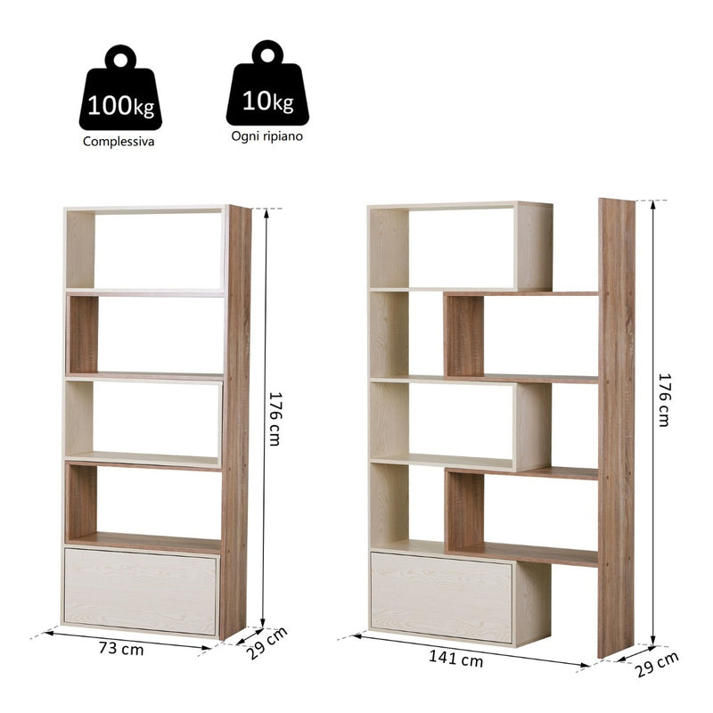 Libreria Scaffale a Ripiani Salvaspazio per Soggiorno in Legno 141x29x176 cm Bianco Rovere 