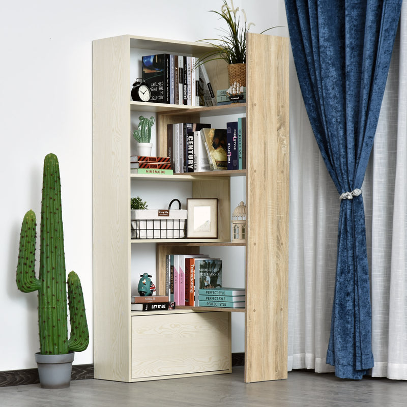 Libreria Scaffale a Ripiani Salvaspazio per Soggiorno in Legno 141x29x176 cm Bianco Rovere 